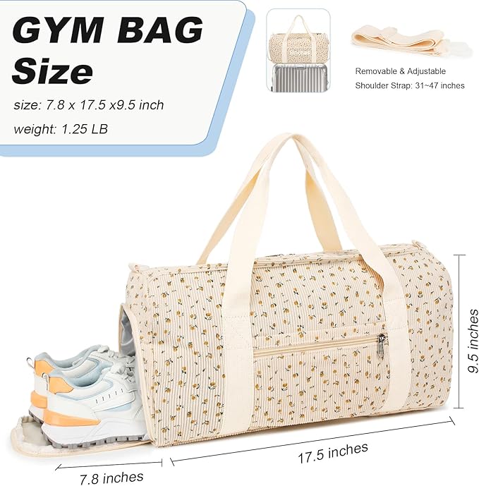 Duffle Bag for Gym Sports Women Girls Workout Travel Bag Weekender with Shoe Compartment and Wet Pocket