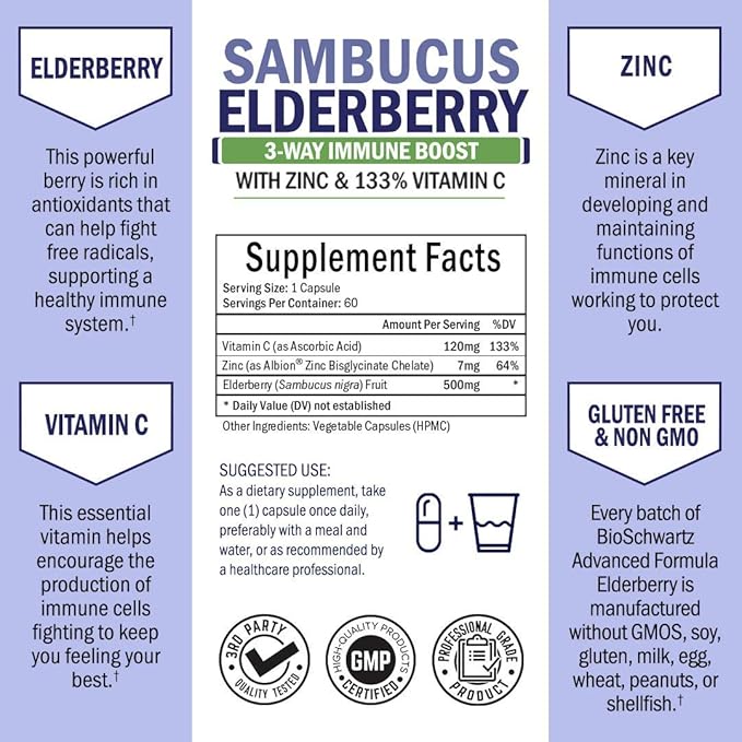 Glutathione Complex with Milk Thistle Extract, Vitamin C & Quercetin + Sambucus Elderberry Capsules with Zinc & Vitamin C - Natural Antioxidant Formulas - Promotes Liver & Immune Support