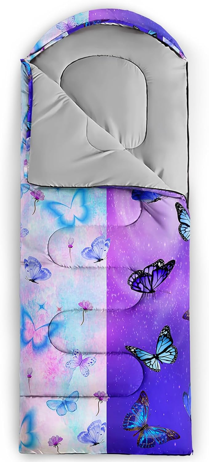 AILONEN Kids Floral Cat Camping Sleeping Bags,Lightweight & Waterproof,3 Season Warm & Cool Weather,Kawaii Kitten Sleeping Bags for Girls Adults,Travelling,Outdoors