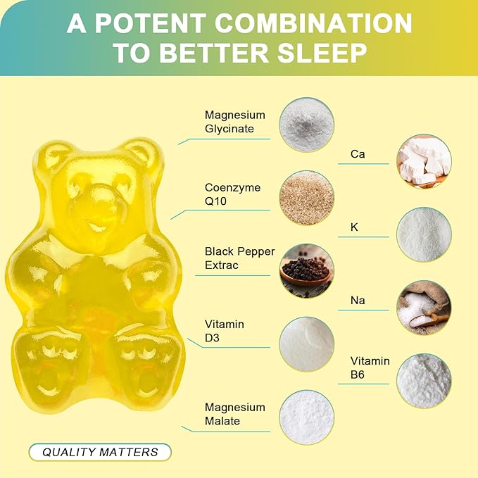 Magnesium Glycinate Gummies 400mg - Sugar Free Magnesium Potassium Supplement with Magnesium Malate, Vitamin D, B6, and CoQ10 for Calm Support & Sleep for Adults - Lemon Gummies