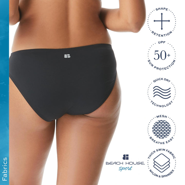 Beach House Sport Women's Standard Surface Bikini Modest, Mid-Rise Full Coverage Swim Bottom, 001 Black, 16