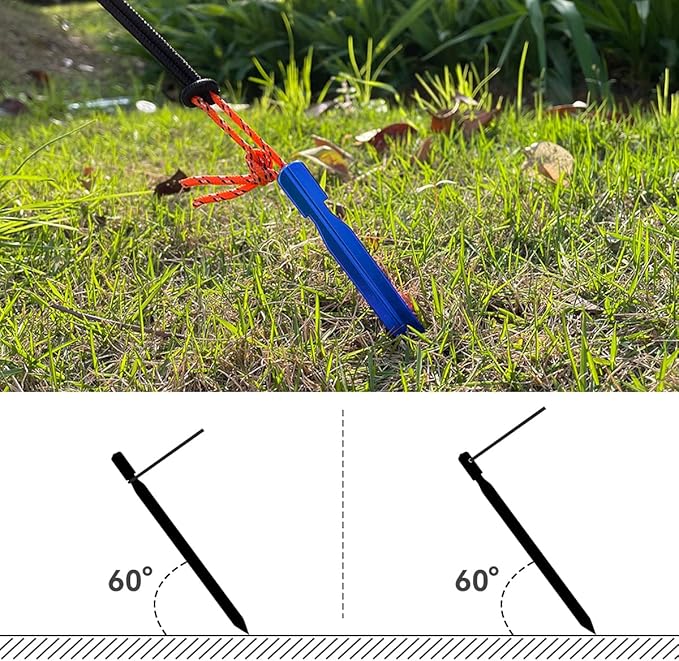 12 Pack Tent Stakes, 7-inch Ultralight Aluminum Ground Pegs with Reflective Pull Ropes, Tri-Beam Stakes in a Carrying Bag, for Camping, Backpacking, Hiking Tent, Hammocks and Canopy (Blue)