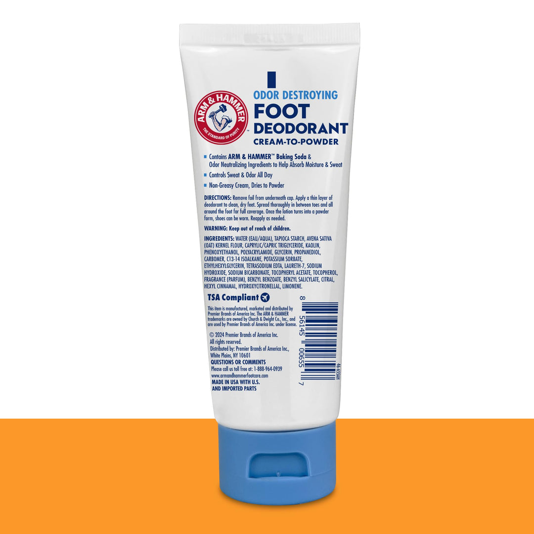Arm & Hammer Cream to Powder Foot Deodorant, 24 Hour Protection Odor & Wetness Protection, Effective and Long Lasting Antiperspirant, Apply as Cream Dries to Powder