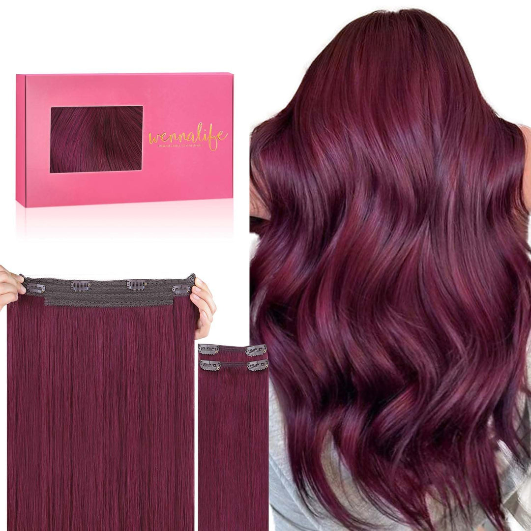 Wennalife Wire Hair Extensions (Increase 50% Lifespan) Real Human Hair 22 Inch 150G Light Burgundy Remy Real Hair Extensions Inv