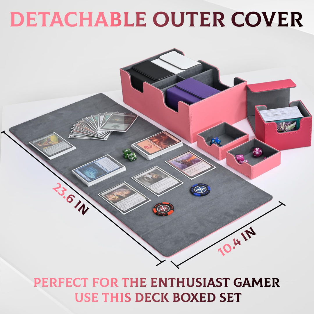 ZLCA Card Deck Box for Trading Cards with 4PCS Deck Cases, MTG Commander Deck Box Holds 900+ Single Sleeved Cards, PU Leather Magnetic Card Storage Box Fits for TCG CCG Magic Cards（Pink Set）