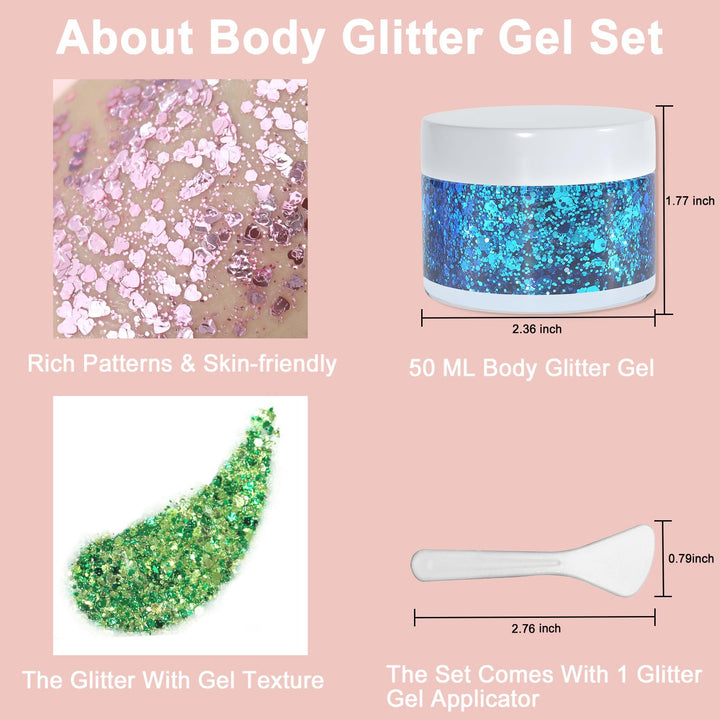 Boko 50ML Body Glitter Gel, Red White Blue Chunky Glitter for Face Hair Body Pride Makeup, Patriotic Glitter for Independence Day Mardi Gras Flag Party Rave Accessories
