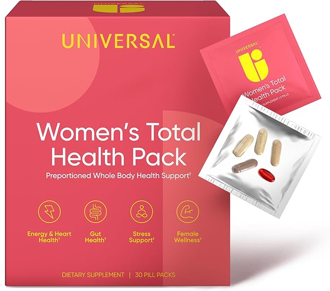 Women's Total Health Daily Vitamin Packs - All in One Multivitamin for Women, Essential Vitamins & Minerals for Energy, Stress, Digestion & Gut Health, Female Wellness Supplement, 30 Packets