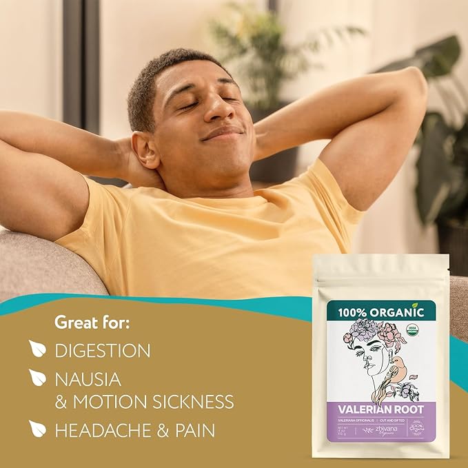 Zhivana Organics Organic Valerian Root Tea (Pack of 2) - Valarian Root Herb - Sleep Longer & Better - Support Nervous System, Lower Stress Levels - 8 Ounces