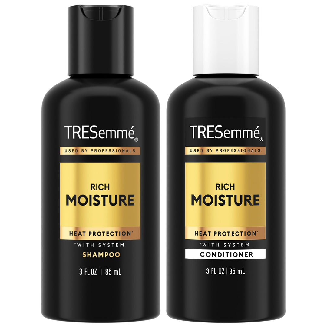 TRESemmé Travel Shampoo & Conditioner, Rich Moisture – Moisturizing Hair Care with Hyaluronic Acid, Paraben-Free, 3 Oz Ea