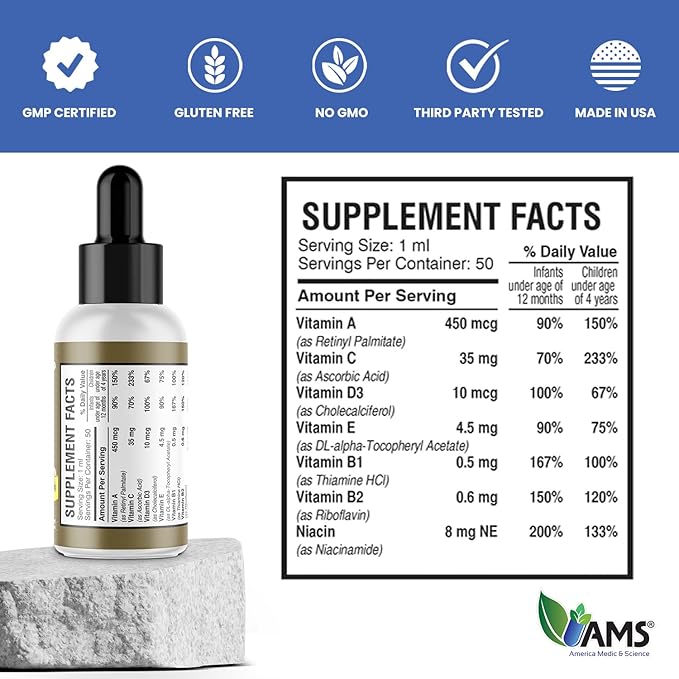 America Medic & Science PediaWell Multi (50 mL) | Baby Vitamin Supplement with Vitamin C | Enhanced Immune Support for Kids | Toddler Multivitamin Drops for Boosting Physical and Mental Growth