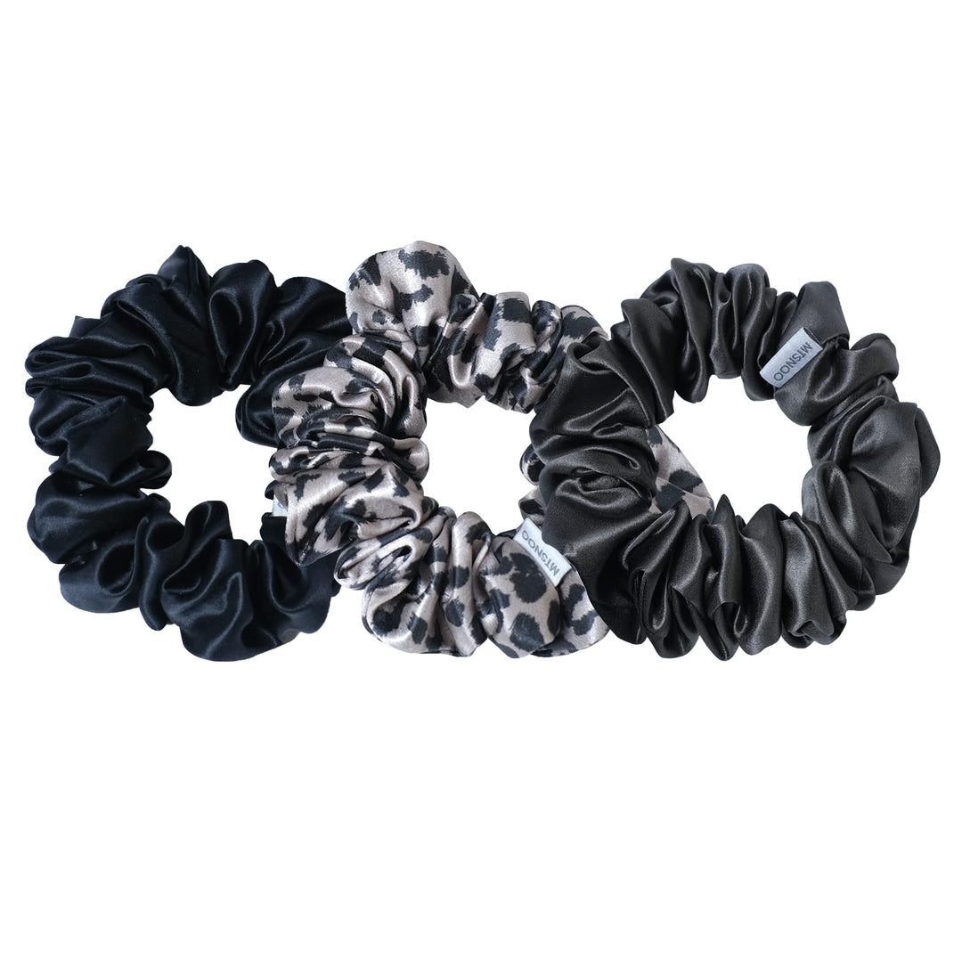 MTSNOO 100% Pure 22 Momme Mulberry Silk Scrunchies Set - Mini Scrunchies with Elastic Band for Curly Hair, 3 Pack Hair Ties and Ropes for Women and Girls