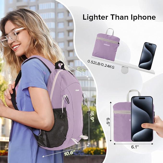 15L Water-resistant Hiking Daypack, Small Backpack Travel Outdoor, Lightweight Day Pack with Tool Loops