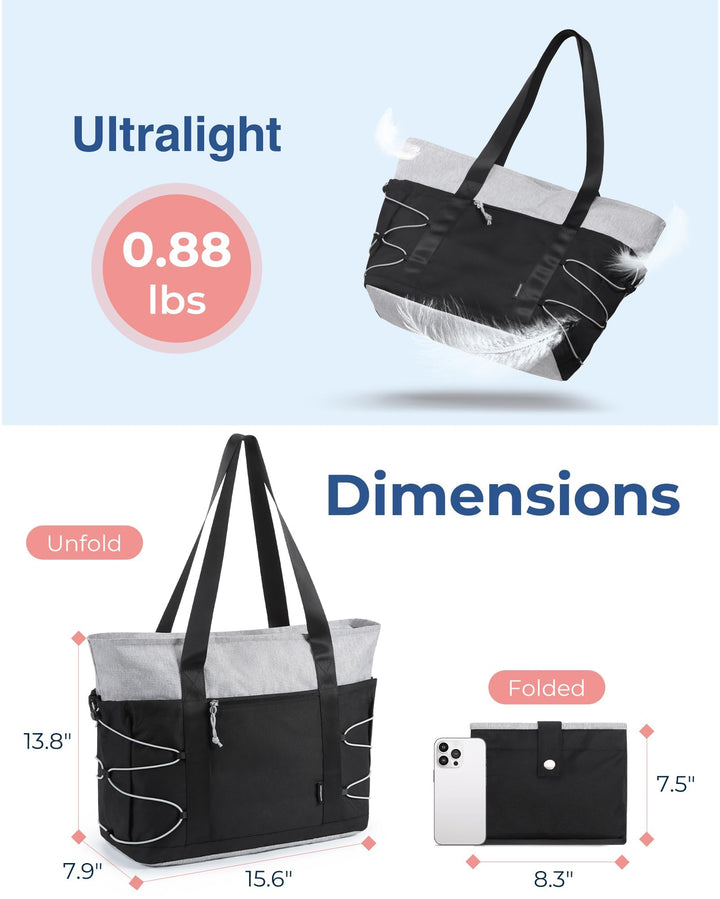 BAGSMART Tote Bag for Women, Foldable Tote Bag With Zipper Large Handbags Shoulder Bag Commuter bag for Travel/Work/Sport, Black