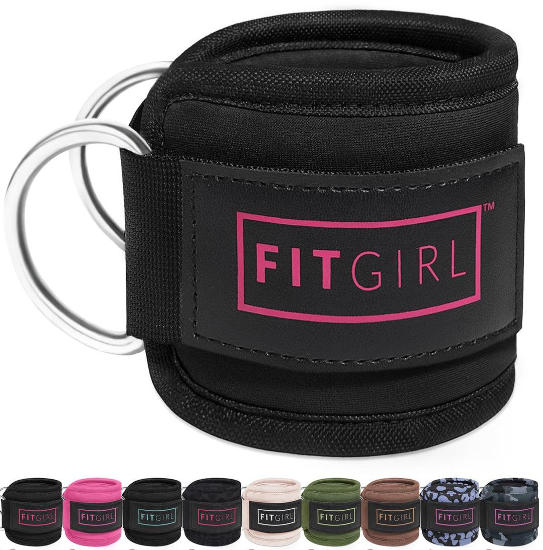 FITGIRL - Ankle Strap for Cable Machines and Resistance Bands, Work Out Cuff Attachment for Home & Gym, Glute Workouts - Kickbacks, Leg Extensions, Hip Abductors, For Women Only (Black)