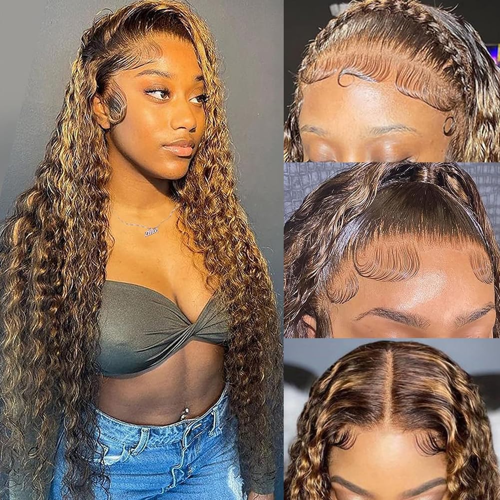 Bangjazz 30 Inch Deep Wave Lace Front Wigs Human Hair 180% Density Highlight Ombre 13X4 Lace Frontal Wigs Human Hair Hd Lace P4/