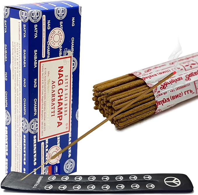 TRUMIRI Incense Stick Holder Bundle with Satya Sai Baba Nagchampa 250g Bulk Incense Sticks Nag Champa Agarbatti - Pack of 1 (Approx 250 Insence-Sticks)