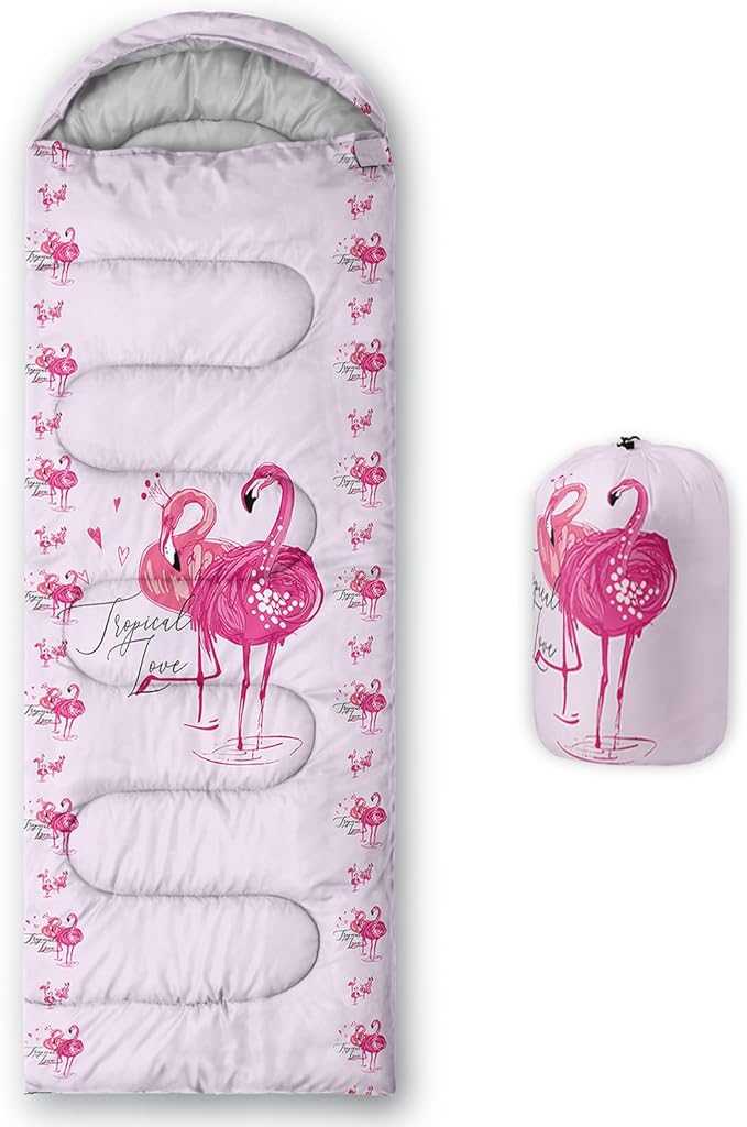 AILONEN Kids Floral Cat Camping Sleeping Bags,Lightweight & Waterproof,3 Season Warm & Cool Weather,Kawaii Kitten Sleeping Bags for Girls Adults,Travelling,Outdoors