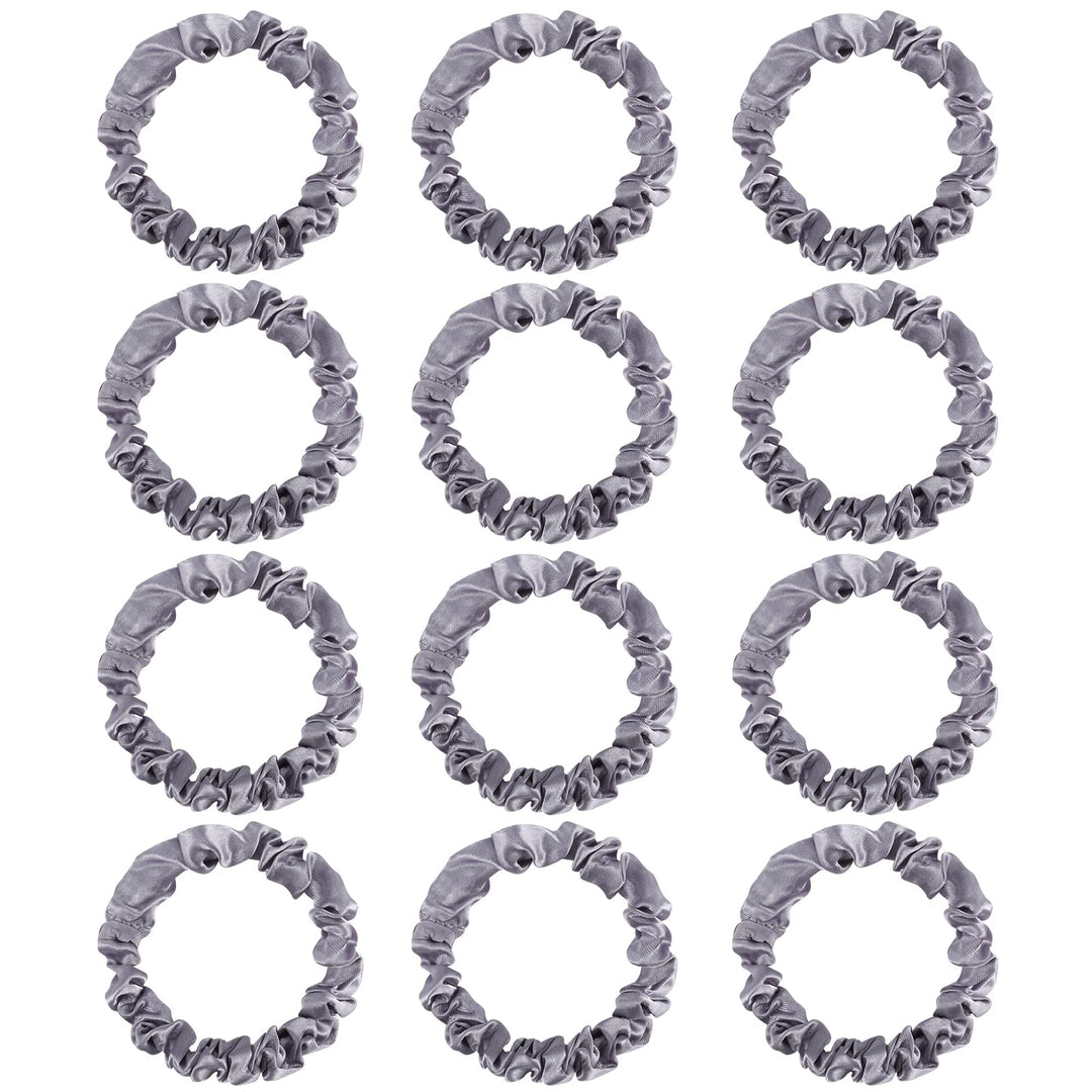 12Pcs Satin Scrunchies, Silver Gray Satin Hair Ties Elastic Hair Bands Ponytail Holder Hair Accessories For Women Girls