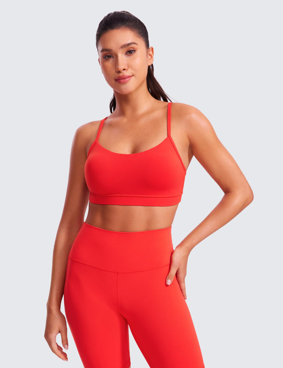 CRZ YOGA Butterluxe Womens Y Back Sports Bra - Padded Racerback Low impact Spaghetti Thin Strap Workout Yoga Bra Deep Red X-Small