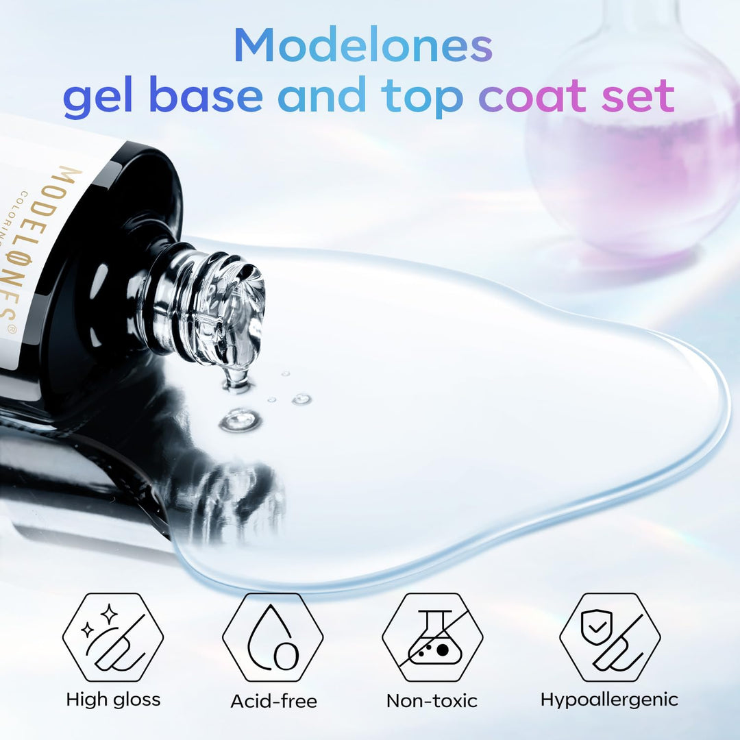 Modelones 15ml Gel Top Coat | Super Shiny No Wipe Base & Top Coat Set