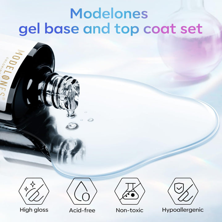 Modelones 15ml Gel Top Coat | Super Shiny No Wipe Base & Top Coat Set