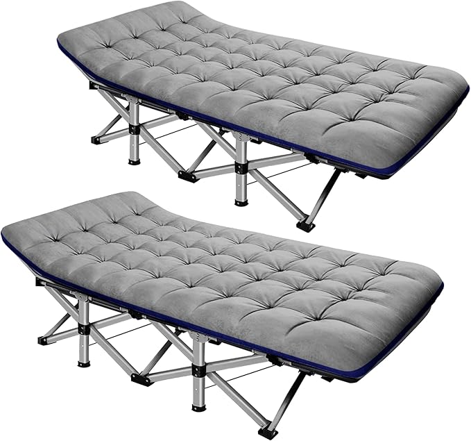 ABORON 2 Pack Folding Camping Cot W/Mat for Adults, Heavy Duty Outdoor Bed with Carry Bag,1200 D Layer Oxford Travel Camp Cots