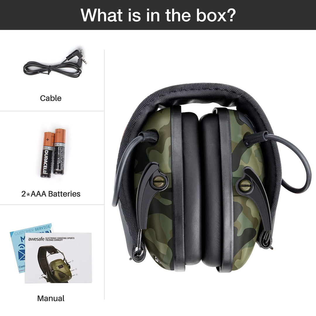 awesafe Electronic Shooting Earmuffs Ear Hearing Protection Headphones for Shooter Gun Range Noise Reduction Sound Amplification (Camo)