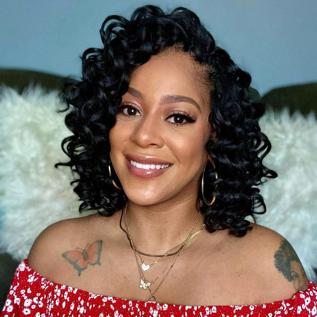 Toyotree Ocean Wave Crochet Hair - 12 Inch 8 Packs Natural Black Mid-Length Curly Deep Wave Crochet Hair, Synthetic Ocean Wave B