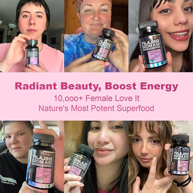 All-in-One Sea Moss, Shilajit, Ashwagandha & Glutathione Supplement for Women, Boosts Energy, 60 Capsules