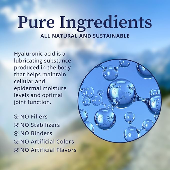 BioPure Hyaluronic Acid Liquid Solution – All Natural, Highly Bioavailable Form of Hyaluronic Acid for Oral & Topical Use to Benefit Joint Lubrication and Skin Hydration, Elasticity – 4 fl oz