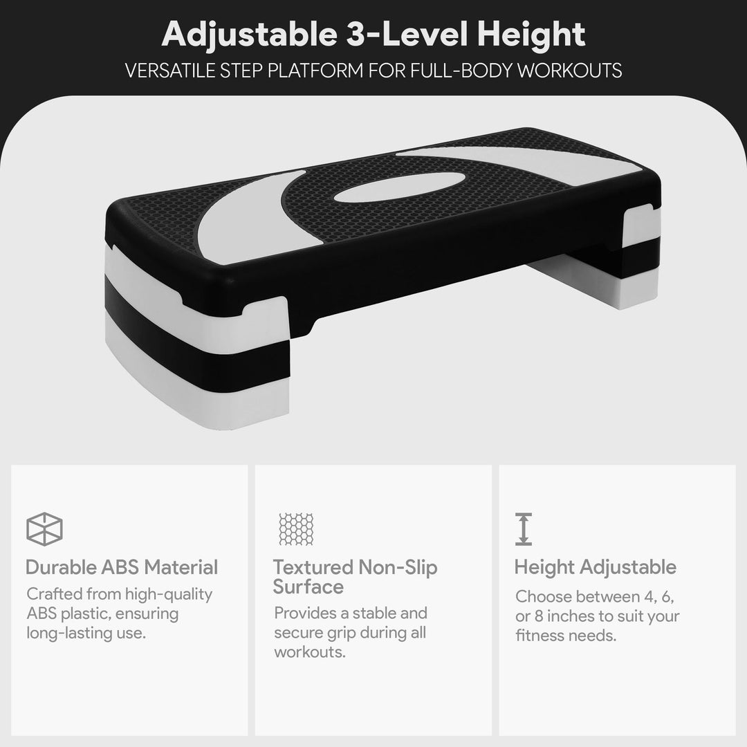 BalanceFrom Fitness Lightweight Portable Adjustable Height Workout Aerobic Stepper Step Platform Trainer with Raisers, Black/White