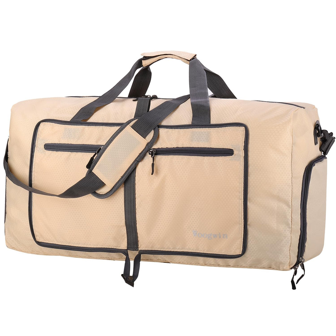 Woogwin Travel Duffel Bag Large Foldable Waterproof Overnight Bag for Beach Swim Bags Pool Sports Gym (60L Khaki)