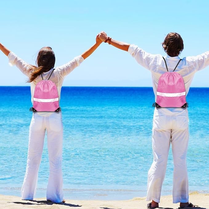 GoodtoU Drawstring Backpacks with Reflective Strip, Bulk Bags for Sport, Travel, Team (128Pcs, Pink)