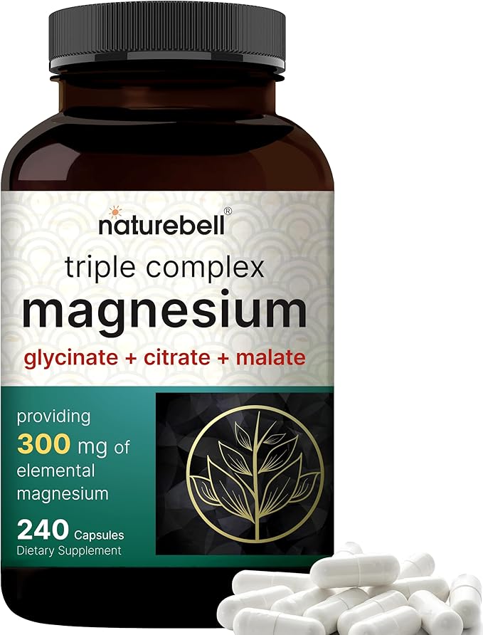 Triple Complex Magnesium Supplement, 240 Capsules | Magnesium Glycinate 500mg with Citrate & Malate | Chelated & Purified | Bone, Heart, & Muscle Support | Non-GMO