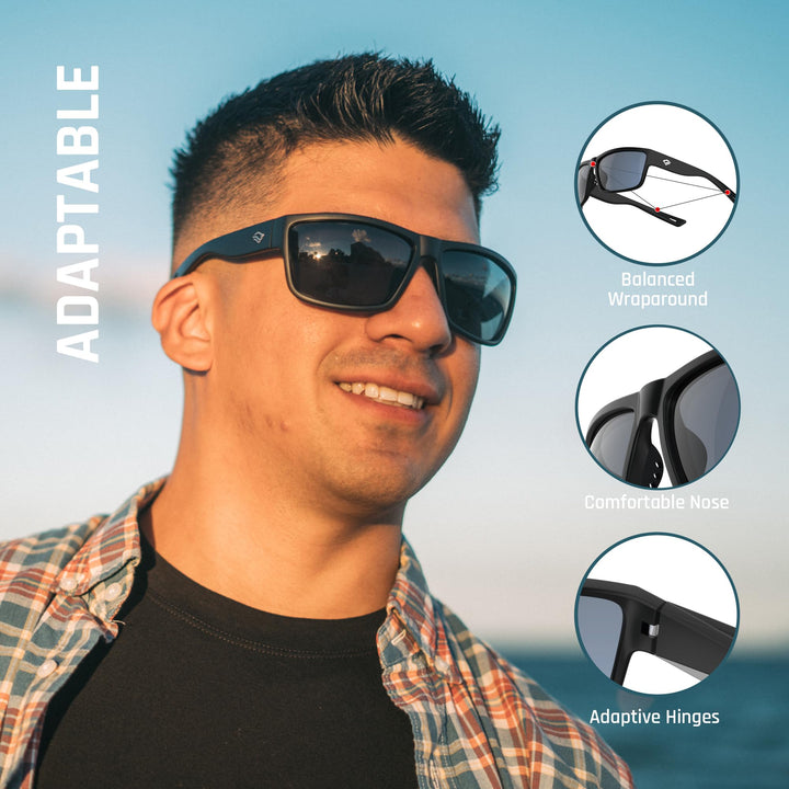 TOREGE Polarized Sports Sunglasses for Men and Women Cycling Running Golf Fishing Sunglasses TR26 (Black Frame & Grey Lens)