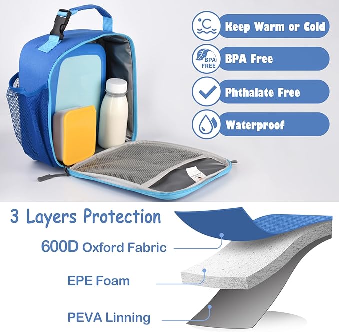 Lunch Box Kids,Premium Insulated Lunchbox for Girls Boys,Soft Mini Cooler Bag Back to School Thermal Reusable Lunch Bag for Work School Picnic (Blue)