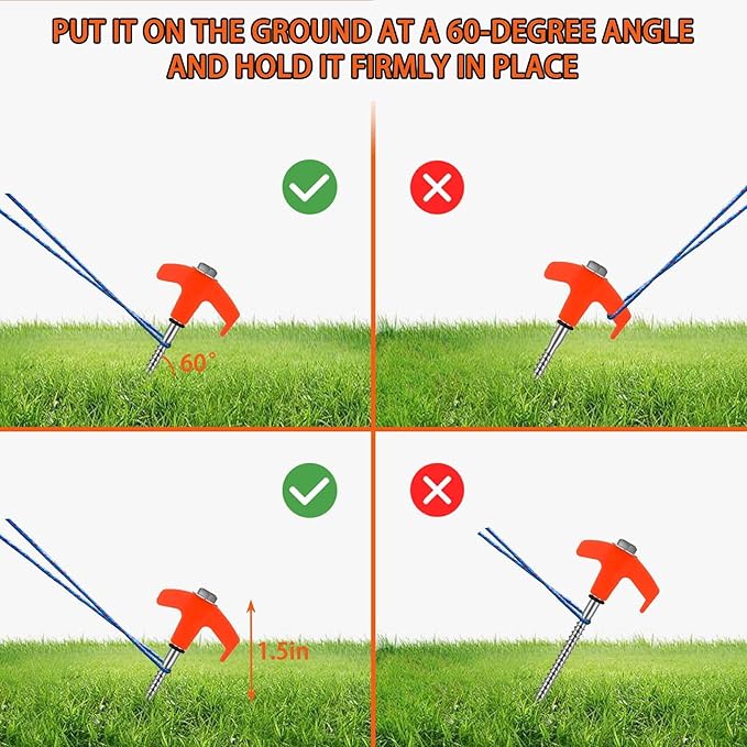 8 Pack 8" Screw in Tent Stakes Heavy Duty Ground Anchors, Tent Pegs Metal Tent Spikes Camping Tent Stakes with Hex Head Driver & Nail Extractor for Outdoor, Camping, Canopy, Gardening, Beach