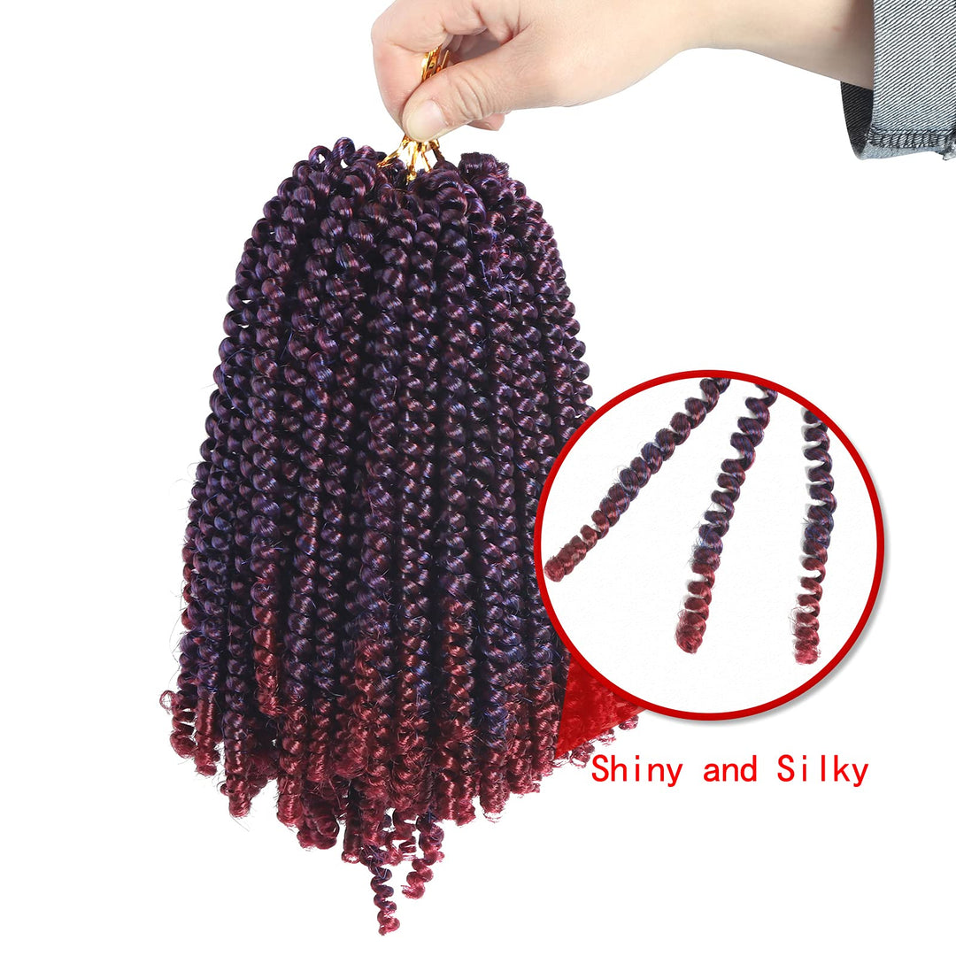 Bileaf 5 Packs Spring Twist Hair 8 Inch Fluffy Spring Twist Crochet Braiding Bomb Twist Ombre Colors Hair Extensions for Butterfly Locs(Blue&Wine)