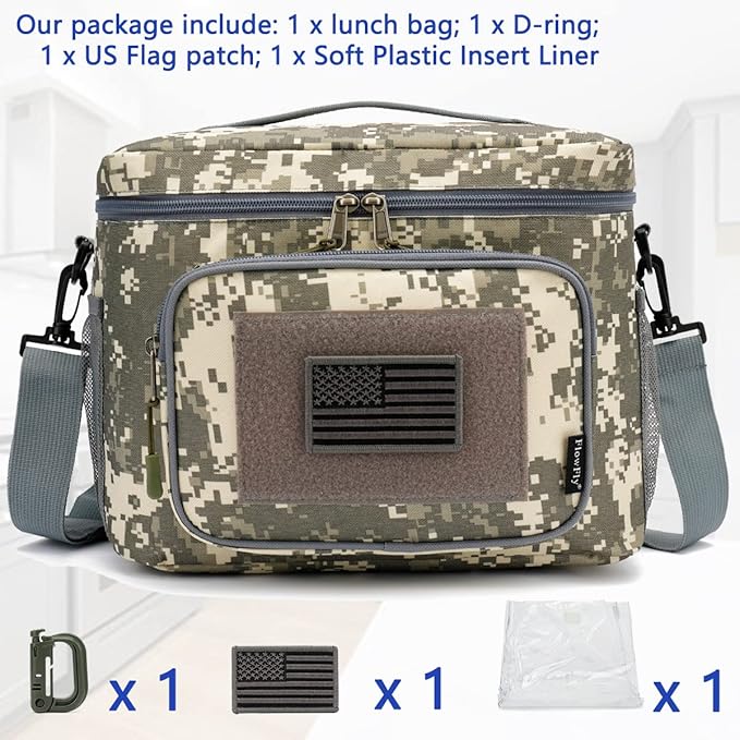 FlowFly Tactical Lunch Bag Large Insulated Lunch Box Cooler Tote for Men, Women with MOLLE/PALS Webbing (Digital#Camo, Large)