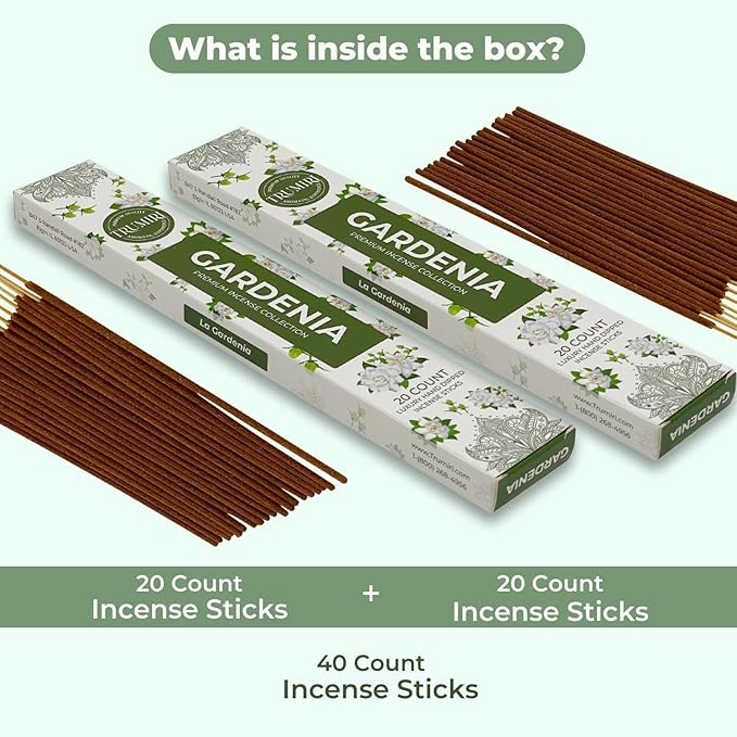 Gardenia Incense Sticks - Total 40 Insence-Sticks - Dual Pack of 20 Insense - Inciensos - Inscents - Natural Non Toxic Ingredients - Incents - Incence - Inscense - Insents