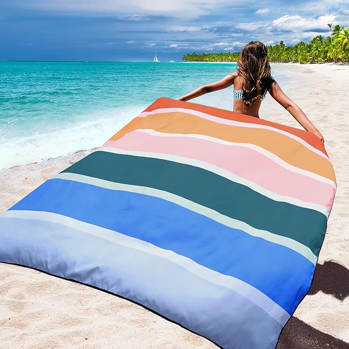 Beach Blanket Waterproof Sandproof Beach Mat 79" X 83" /10'x9'for 2-8 Adults Quick Drying Outdoor Picnic Mat Beach Accessories for Travel, Camping, Hiking