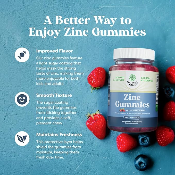 Extra Strength Zinc Gummies for Adults - Chewable Zinc Supplements for Women & Men for Energy & Immune Support - Vitamins & Mineral Supplements - 120 Chews