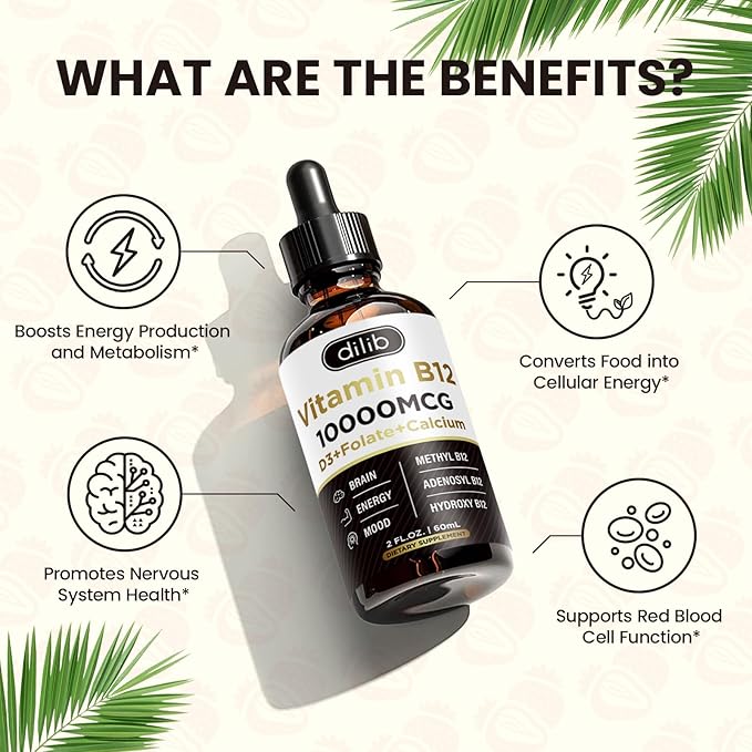 Magnesium Glycinate Liquid Drops Supplement | Vitamin B12 Complex Liquid Drops | Bundle
