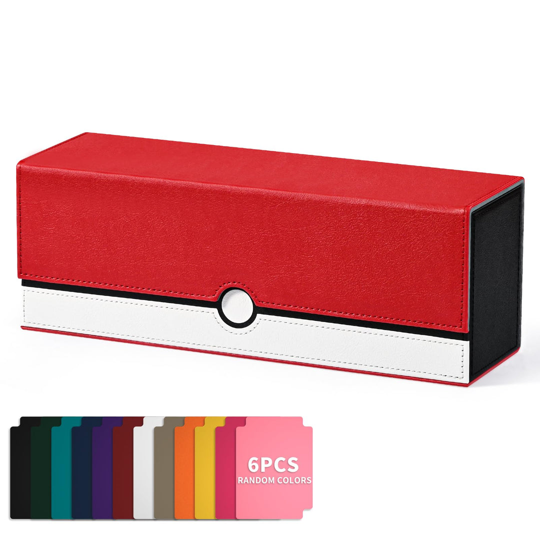 UAONO Card Storage Box for Trading Cards, 600+ PU Leather Commander Card Deck Case, Magnetic Closure Card Holder Fits for Magic Game Cards (Red&White)