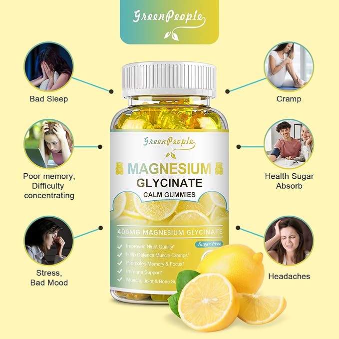 Magnesium Glycinate Gummies 400mg - Sugar Free Magnesium Potassium Supplement with Magnesium Malate, Vitamin D, B6, and CoQ10 for Calm Support & Sleep for Adults - Lemon Gummies