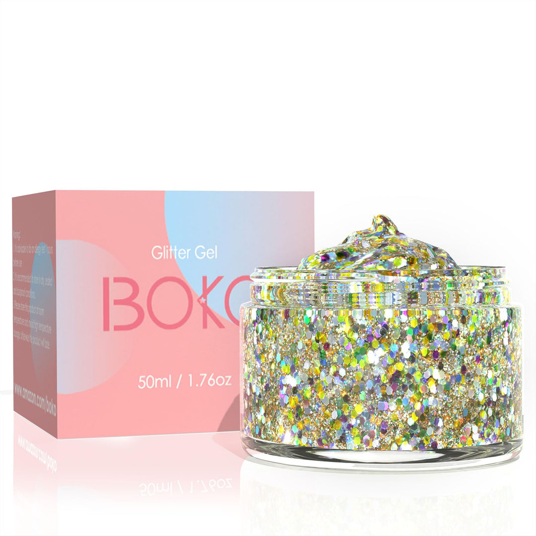 Boko 50ML Body Glitter Gel, Sparkle Mermaid Chunky Glitter Gel for Face Hair Body Makeup, Cosmetic Face Glitter Sequins for Halloween Christmas Concert Party Rave Accessories - Easter Morninglight
