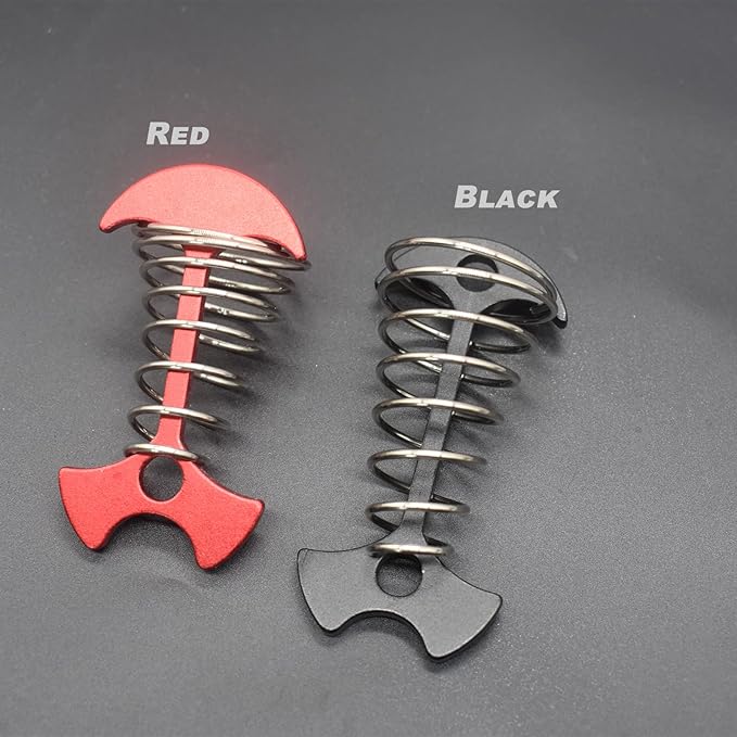 8 pcs Aluminium Alloy 2.6 inch Fishbone Tent Stakes Deck Anchor Pegs with Spring Rope Buckle Hook Cord Adjuster Tensioner Kit for Camping on Wood Platform Black