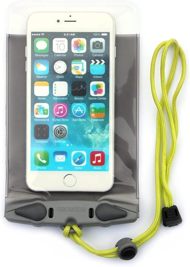 Aquapac Waterproof Phone Case, Medium, Grey, Lanyard, iPhone and Android, Made in The UK, Hiking, Mountain Biking, Running Accessory, Travel Essential, 5 Year Warranty. IPX8 Certified to 30 ft deep.
