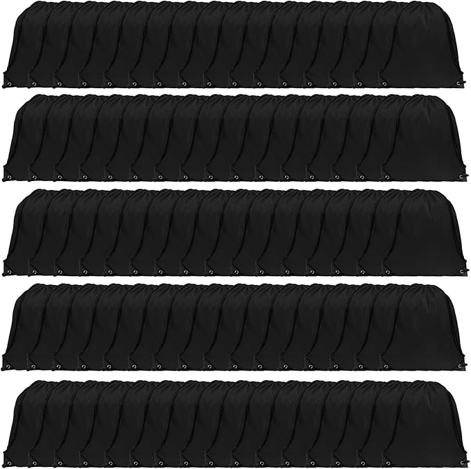 GoodtoU Backpack Drawstring, 16.5"x13.3" Nylon Gym Bag, 80Pcs Bulk Pack, Black
