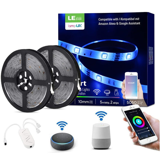 Lepro WiFi Smart LED Strip Light 10M 300LED, IP65, Works with Alexa and Google Home, Smart Life App Control, Colour Changing RGB LED Lights for Kitchen, Christmas, 2 Rolls of 5M